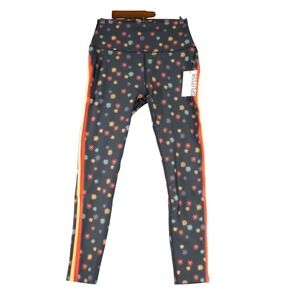 SPLITS59 Womens L Black Floral Side Stripe Leggings High Rise Athleisure Retro